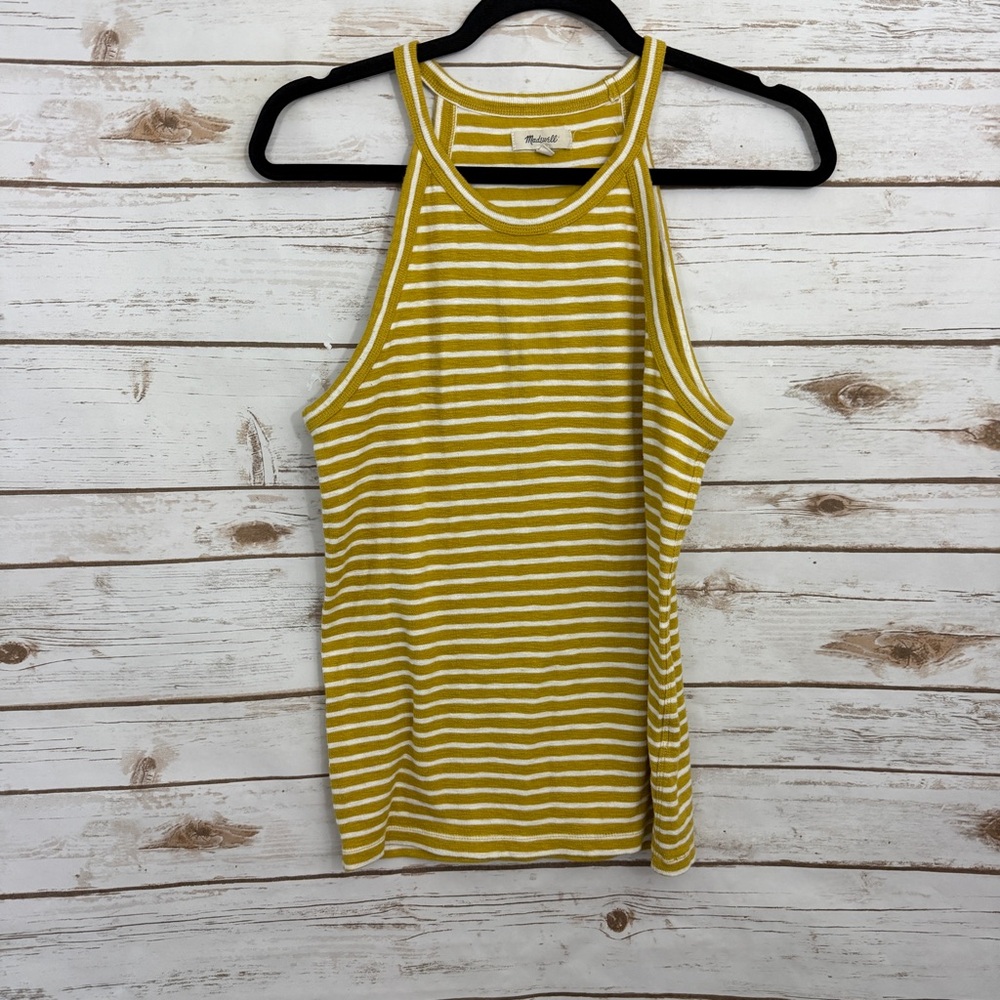 Madewell Mustard Striped Ribbed Tank Top Medium